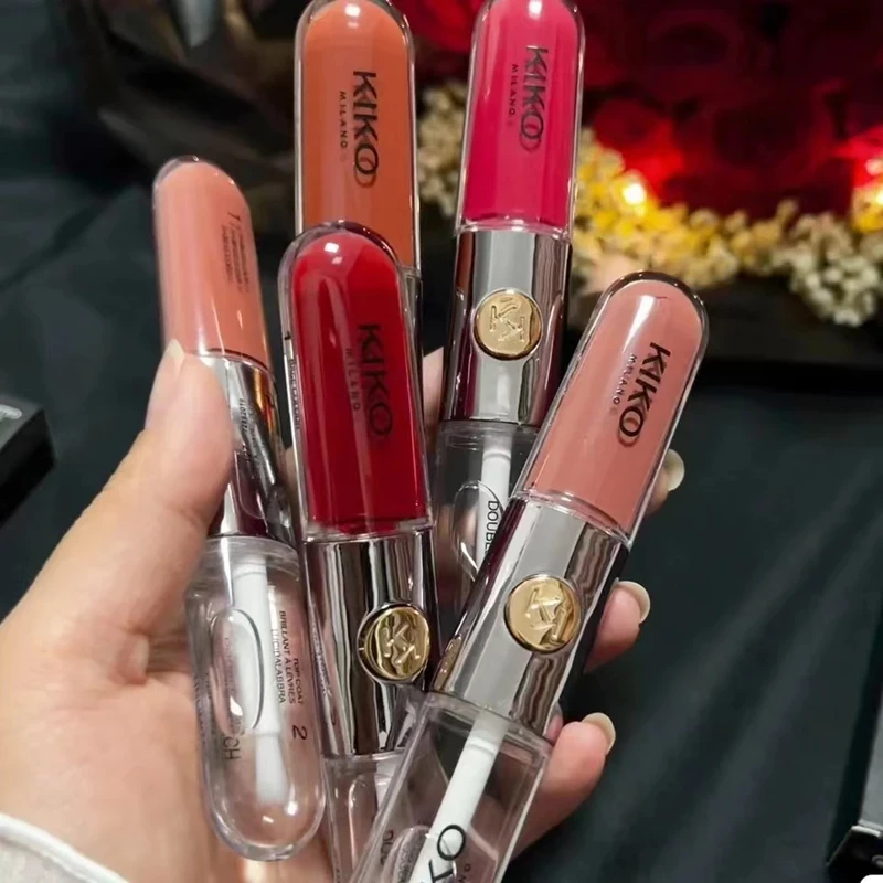 Pronetspace Product Image - KIKO-Rouges à lèvres à double tête, huile pour les lèvres, non décolorants, brillant de maquillage, lait, thé, pâte de haricot, transparent