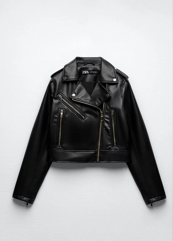 Pronetspace Product Image - FAUX LEATHER CROP BIKER JACKET