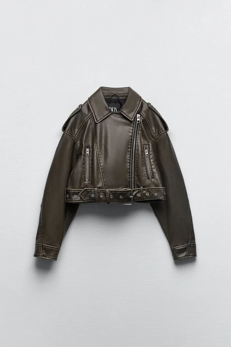 Pronetspace Product Image - FAUX LEATHER CROP BIKER JACKET