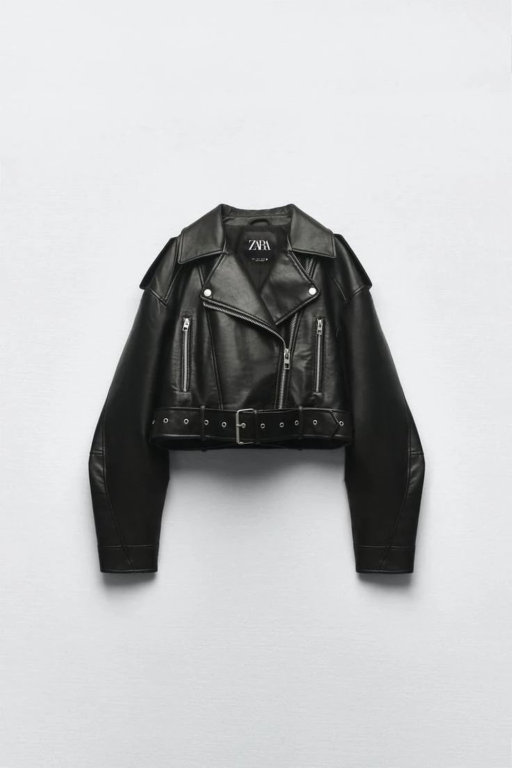 Pronetspace Product Image - FAUX LEATHER CROP BIKER JACKET