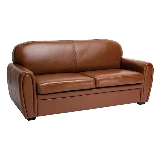 Pronetspace Product Image - Canapé Vintage 3 Places Cuir Et Bois Club