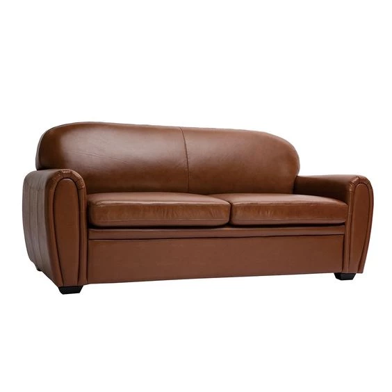 Pronetspace Product Image - Canapé Vintage 3 Places Cuir Et Bois Club