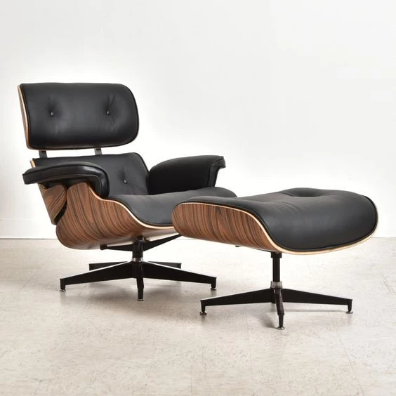 Pronetspace Product Image - Black Leather Iconic Chair and Ottoman