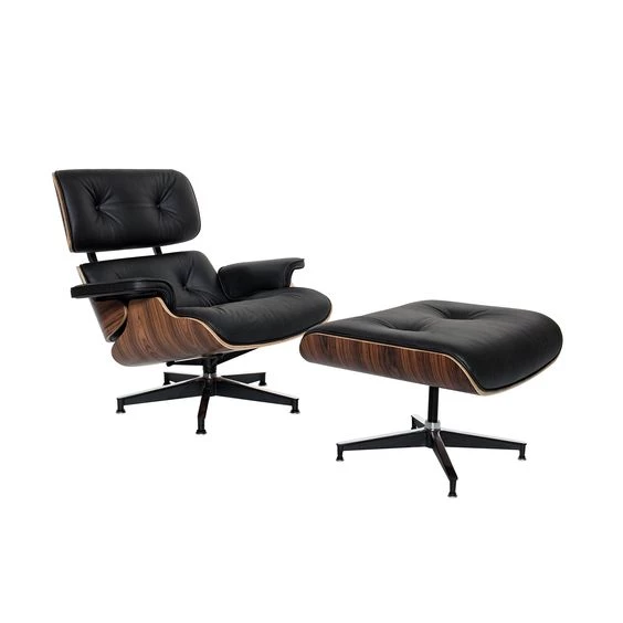 Pronetspace Product Image - Black Leather Iconic Chair and Ottoman